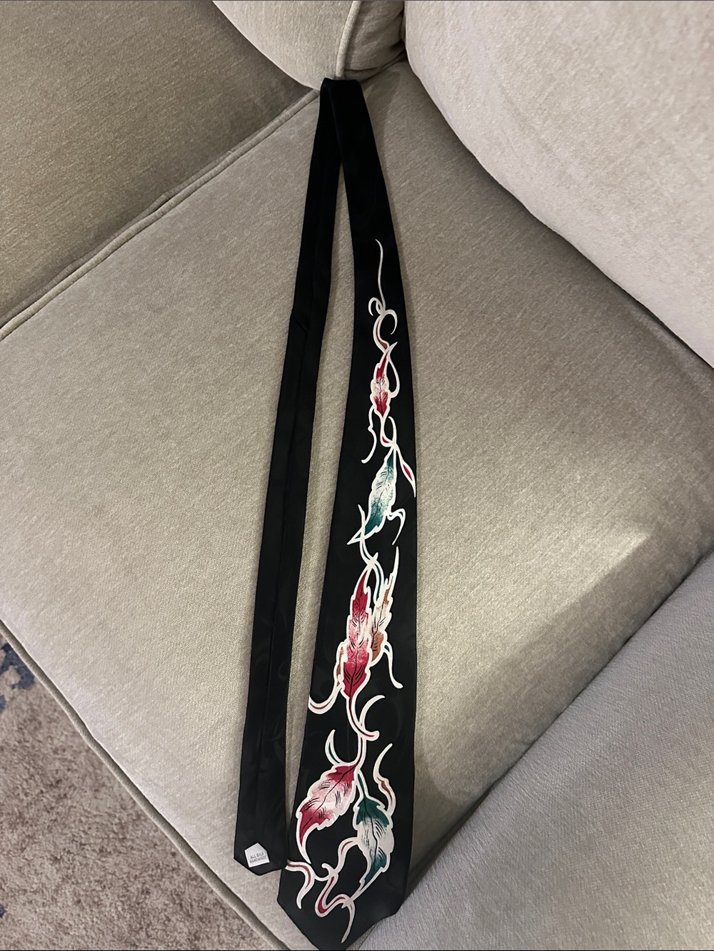 Bachrach Black Tie with Red and Teal Feather Embroidery#Vintage #eclecticgrandpa